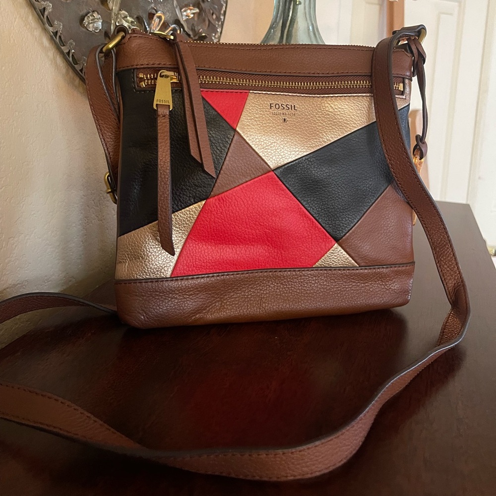 Colorblock Fossil Crossbody Leather with Bag Charm
